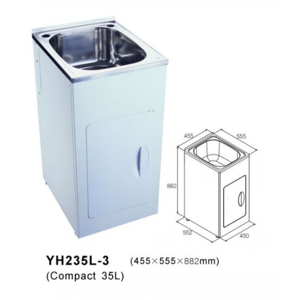 Laundry Tub 35L Stainless Steel Sink Cabinet Trough Adjustable 455x ...