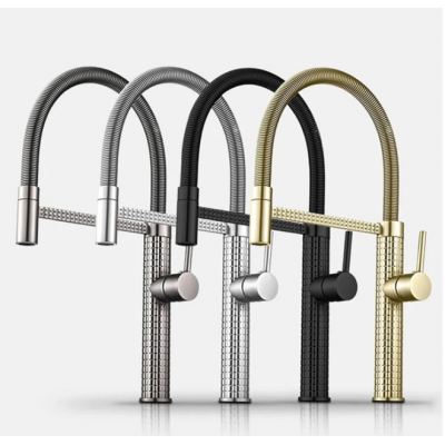 Kitchen Sink Mixer - Carved Spring Neck Pull Out Kitchen Sink Mixer Tap Brass 4 Colors