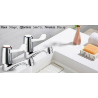 Basin Mixer -  Traditional Design Twin Pair Hot Cold Water Mixer Sink with Ceramic Disc for Bathroom