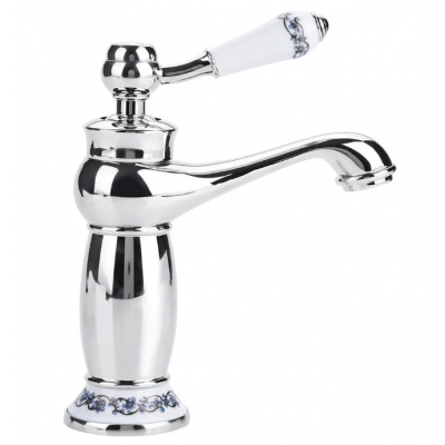 Basin Mixer -  Vintage Floral Ceramic Single Handle Mixer Chrome