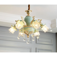 Modern Chandeliers Candelabra Stained Glass Lamp Shade Flower Chandelier French Crystal Chandelier