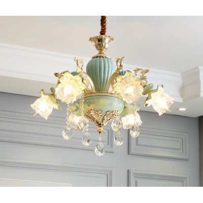 Modern Chandeliers Candelabra Stained Glass Lamp Shade Flower Chandelier French Crystal Chandelier