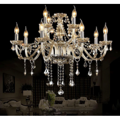 Clear Chandelier Living Room Crystal Ceiling Lamp LED 12 lights
