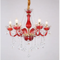 Clear Chandelier Living Room Crystal Ceiling Lamp LED 6 lights RED