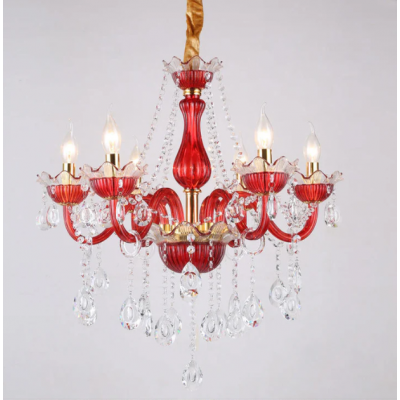 Clear Chandelier Living Room Crystal Ceiling Lamp LED 6 lights RED