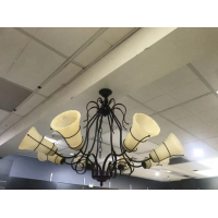 Decorative French Metal Uplighter Chandelier With Cream Frosted Shades