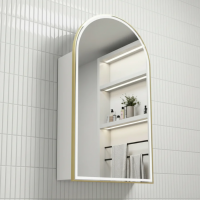 Bathroom Mirror Frameless Arch LED Shaving Cabinet Matte White 90cm x 60cm