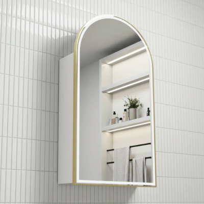 Bathroom Mirror Frameless Arch LED Shaving Cabinet Matte White 90cm x 60cm
