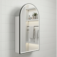 Bathroom Mirror Frameless Arch LED Shaving Cabinet Matte White 90cm x 60cm