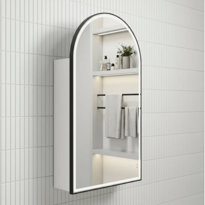 Bathroom Mirror Frameless Arch LED Shaving Cabinet Matte White 90cm x 60cm
