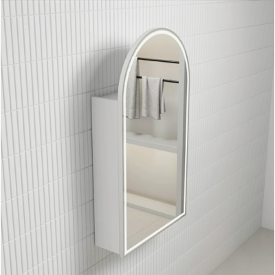 Bathroom Mirror Frameless Arch LED Shaving Cabinet Matte White 90cm x 60cm