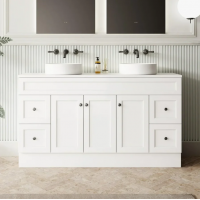 Vanity  - White Shaker Style Freestanding Vanity with Stone Top 1500mm Vanity  - White Shaker Style Freestanding Vanity with Stone Top 1500mm