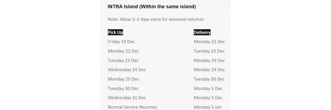 Christmas Transport Timetable
