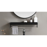 Bathroom Metal Wall Mirror Shelf Black Framed Rectangle 500mm