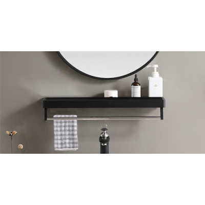 Bathroom Metal Wall Mirror Shelf Black Framed Rectangle 800mm