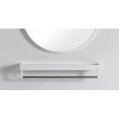 Bathroom Metal Wall Mirror Shelf White Framed Rectangle 700mm