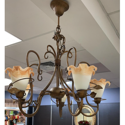 Decorative French Metal Uplighter Chandelier With Frosted Shades
