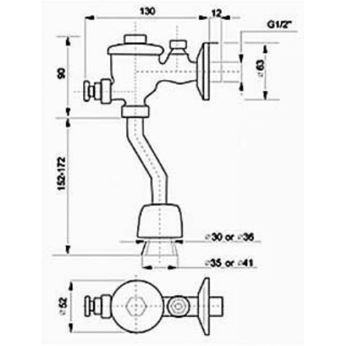 Urinal flush valve hand at full copper delay valve