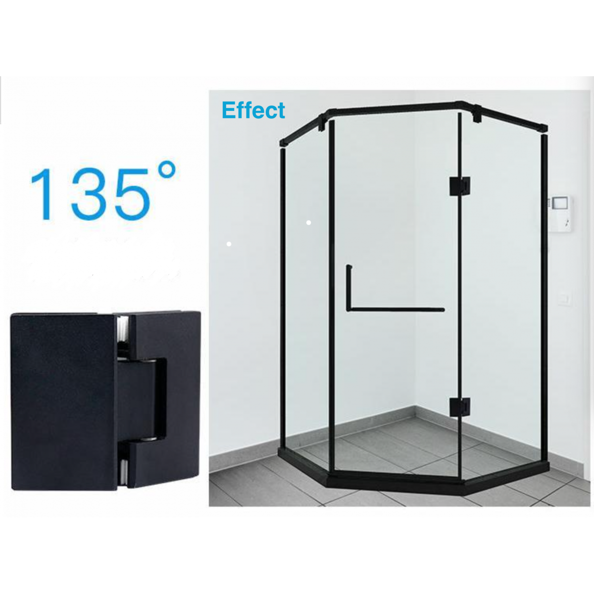 Shower Door Hinges, 135 Degree, Glass to Glass Blacklennoxbathroom