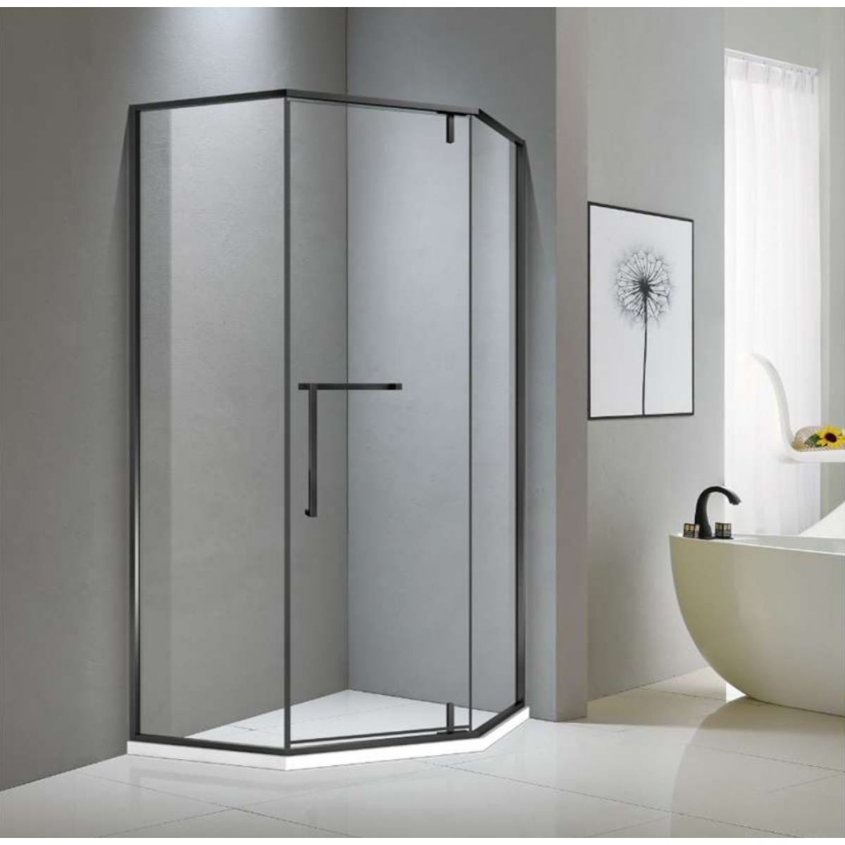 Shower Glass Bay Series 2 Sides (1000x1000x1900mm) Matt Black