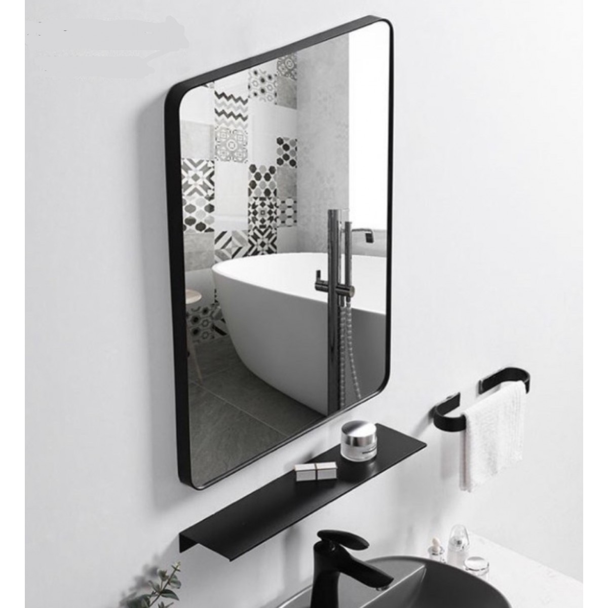 Black framed shop bathroom mirror