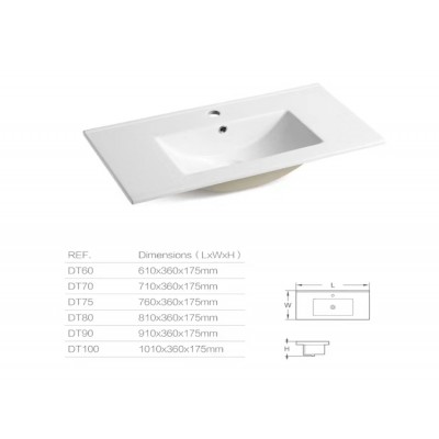 Ceramic Cabinet Basin - Rectangle Series DT700