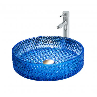 Modern Crystal Basin Wash Glass Sink - Blue