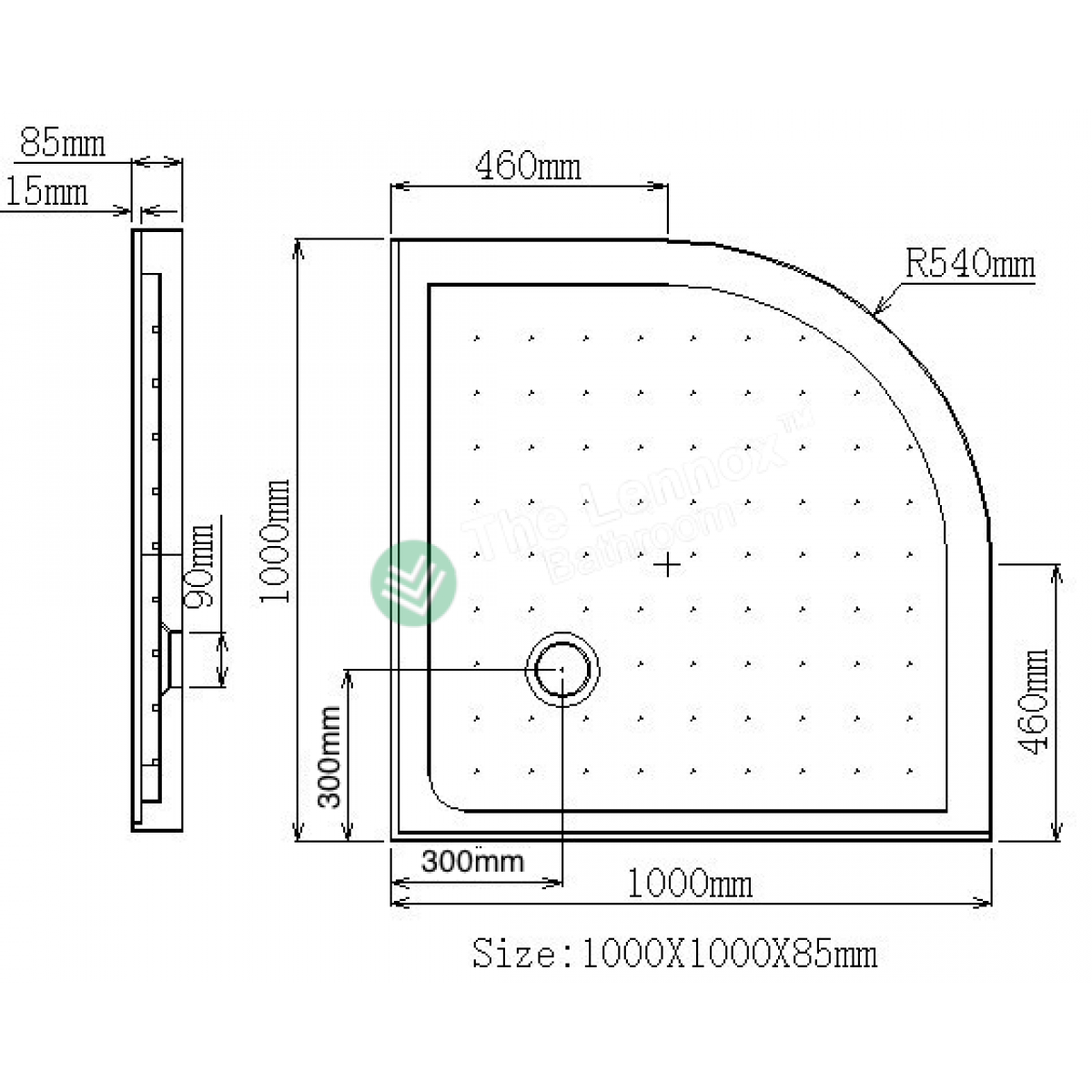 Shower Tray Round Series 1000X1000mm Corner