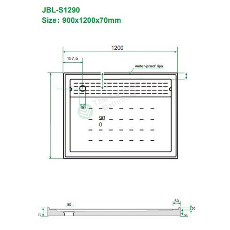 Shower Tray High Flow Waste & Stainless Steel Grate Cover 1200x900mm