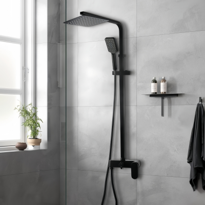 8 inch Square - NZHSS2154 - Twin Shower Set - Black
