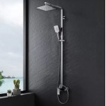 8 inch Square Chrome Twin Shower Set Bottom Water Inlet 3 Functions Handheld