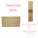 1500mm Free Standing Vanity with Free Standing Side Cabinet Combo Deal