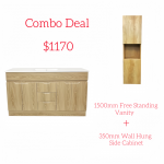 1500mm Free Standing Vanity with Wall Hung Side Cabinet Combo Deal