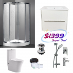 Bathroom Combo A -Shower Box Curved 1000mm+Vanity 600mm+Aquatica Tapware+Toilet