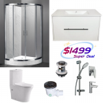 Bathroom Combo C – Shower Box Curved 1000mm+Vanity 800mm+Aquatica Tapware+Toilet