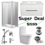 Bathroom Combo E – Shower box 1200x900mm+Vanity 800mm+Aquatica Tapware +Toilet