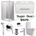 Bathroom Combo F – Shower Box 1200x900mm+Vanity 900mm+Tapware+Toilet