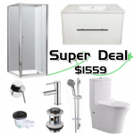 Bathroom Combo H – Shower Box 1000x1000mm+Vanity 900mm+Tapware+Toilet