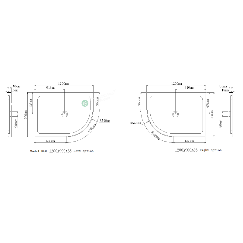 Shower Tray Offset Quad Series 1200X900mm Center